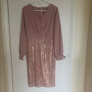 Grace Karin Long Sleeve Mauve Sequin Dress